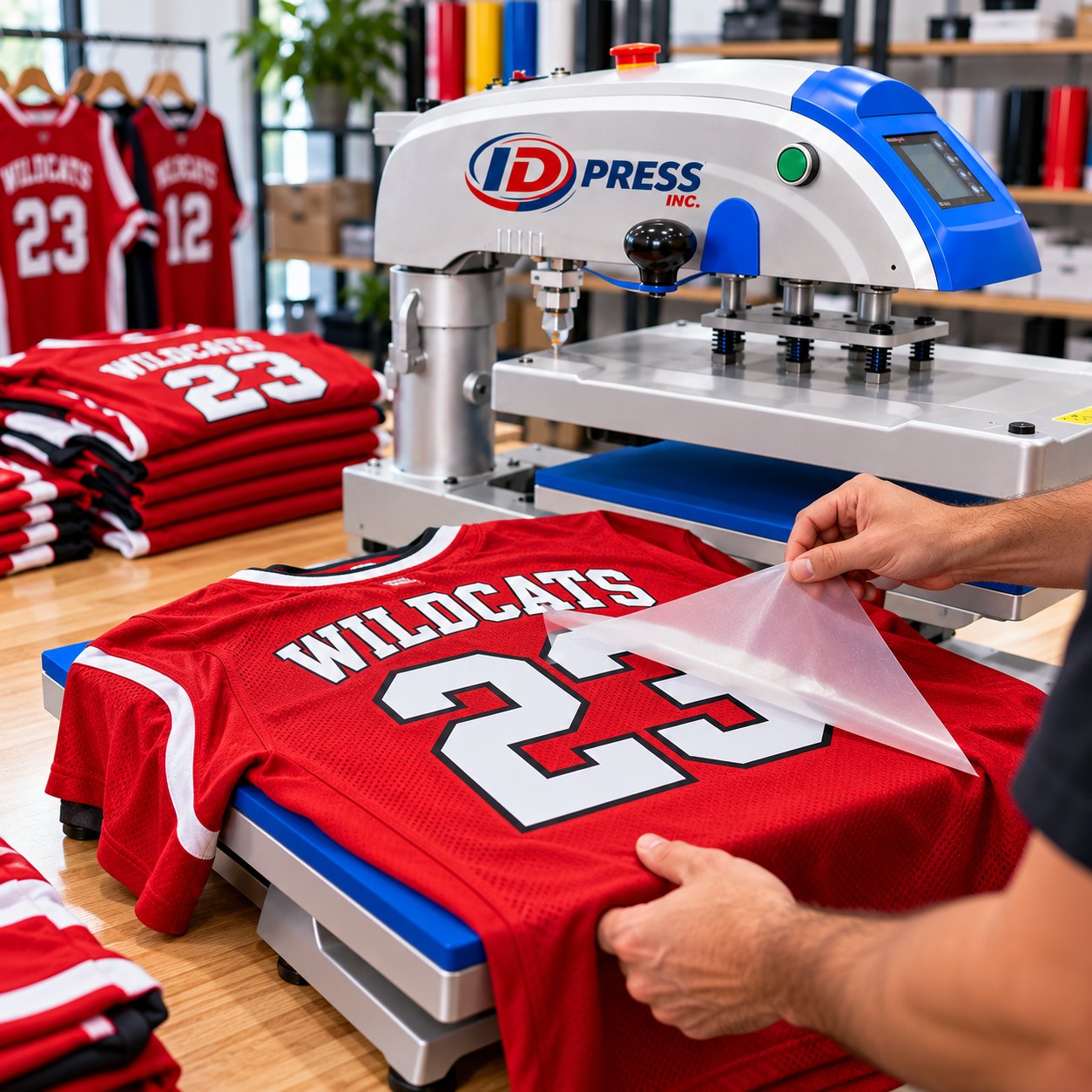 Team jersey numbers pressed on an ID Press heat press