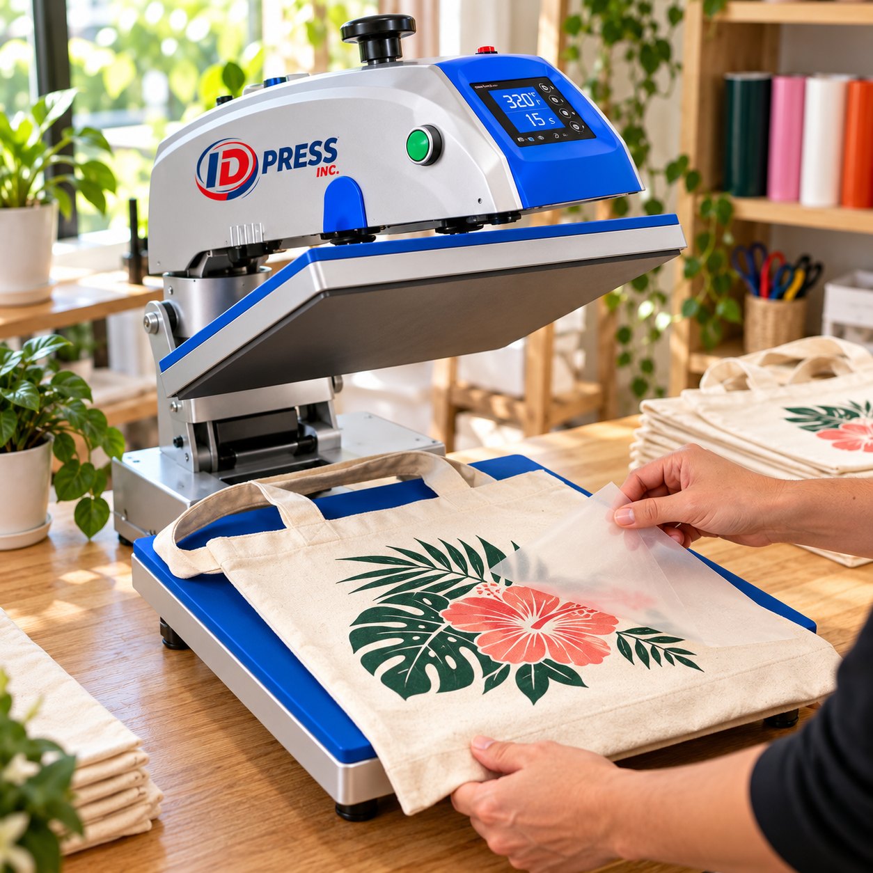 Canvas tote bag pressed on the ID Press Machine #B